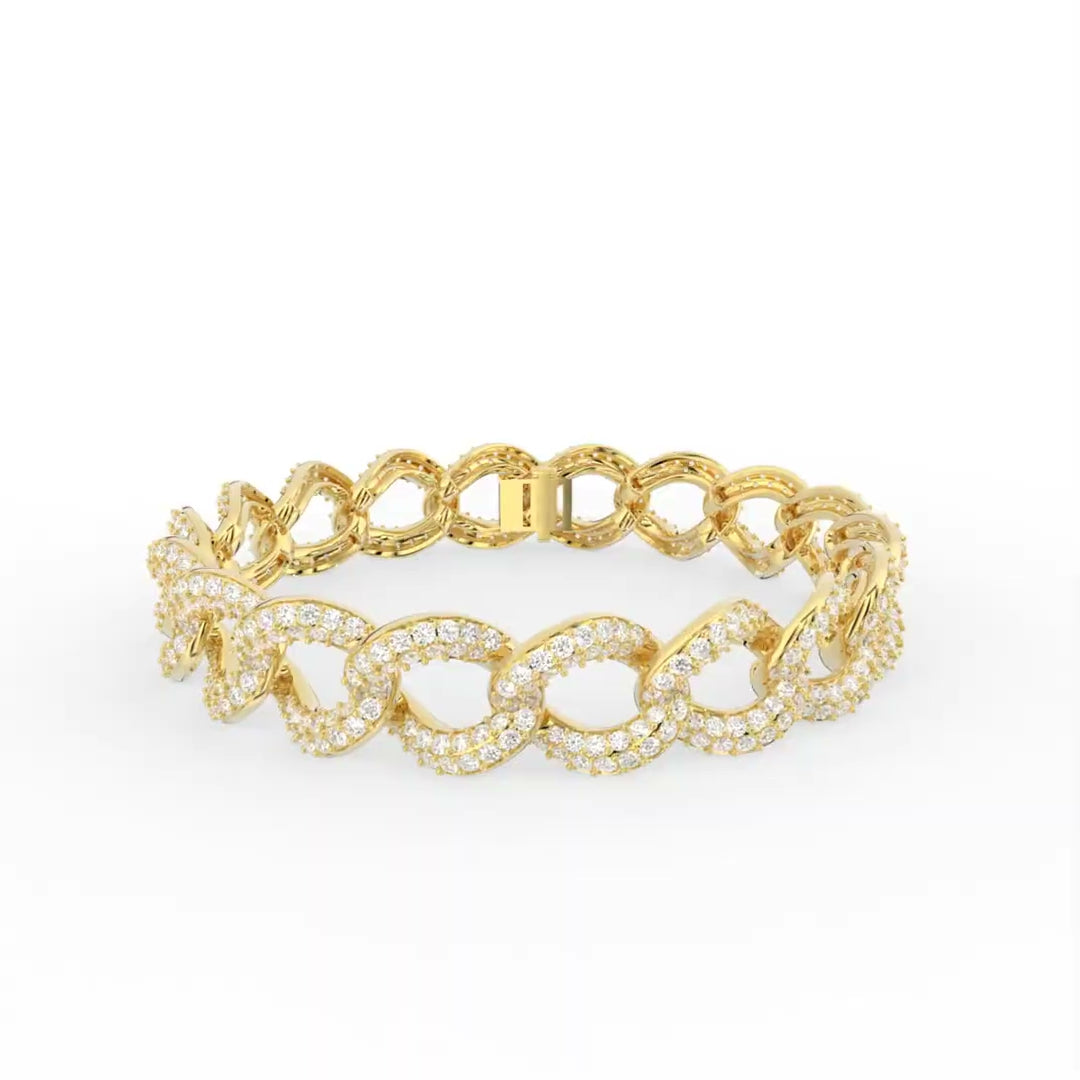 14K White Gold Round Diamond Link Bracelet — 3D VIEW