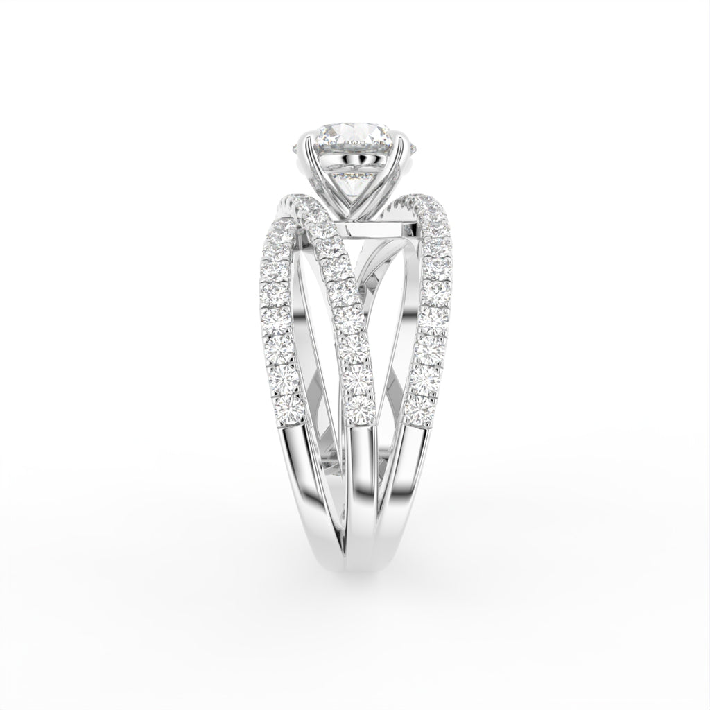 18K Shoulder Set Round Diamond Ring — SIDE