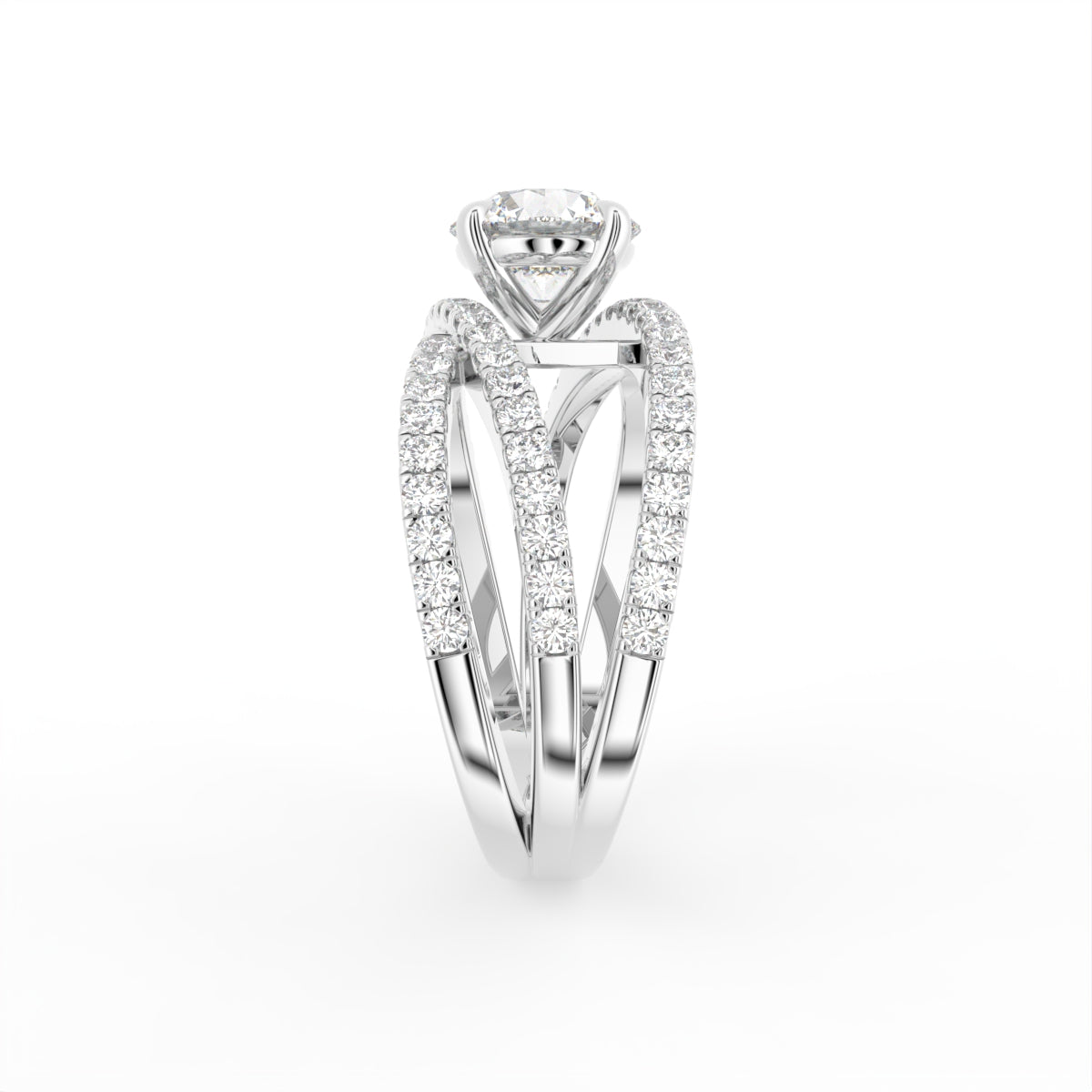 18K Shoulder Set Round Diamond Ring — SIDE