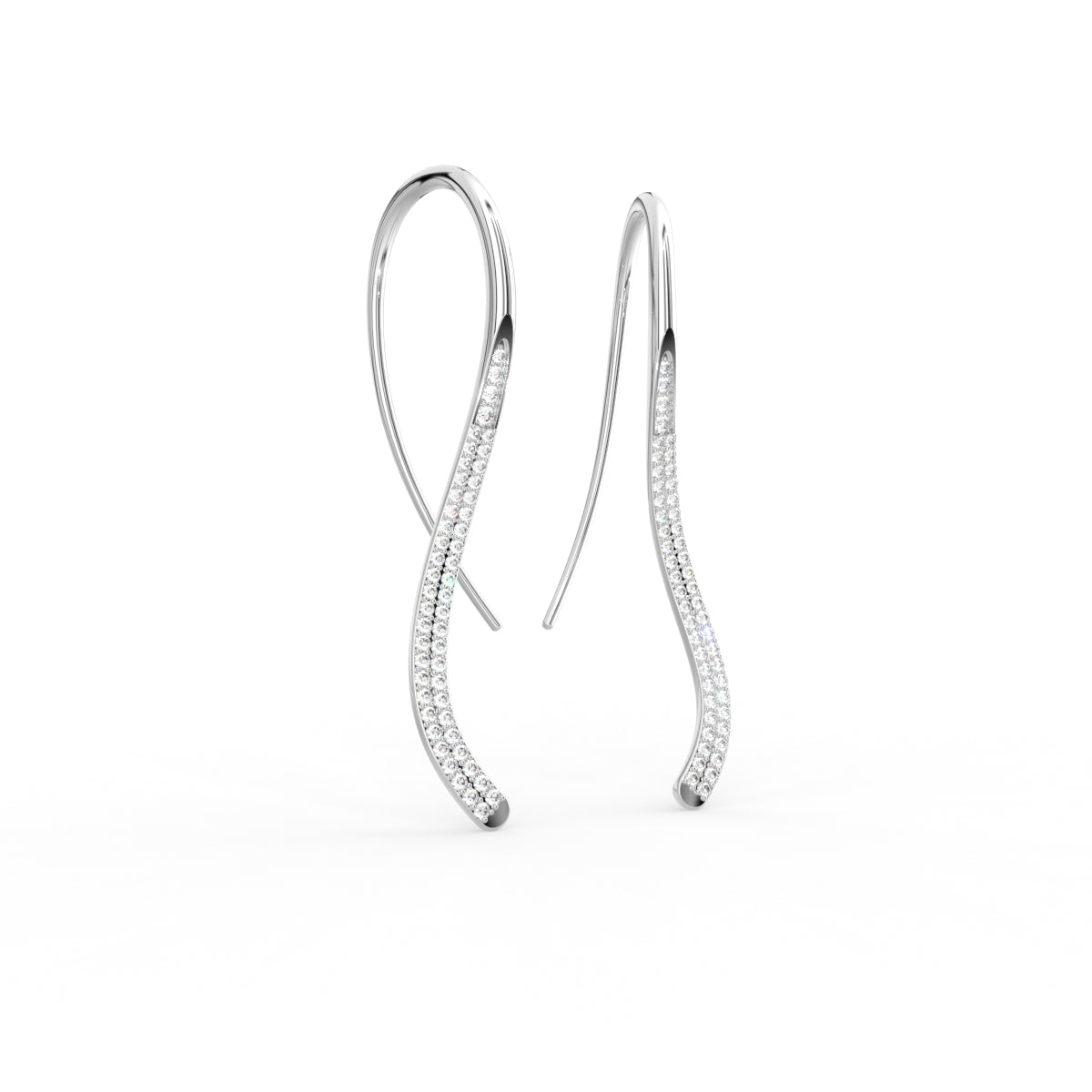 18K Pave Drop Diamond Earrings — 3D VIEW