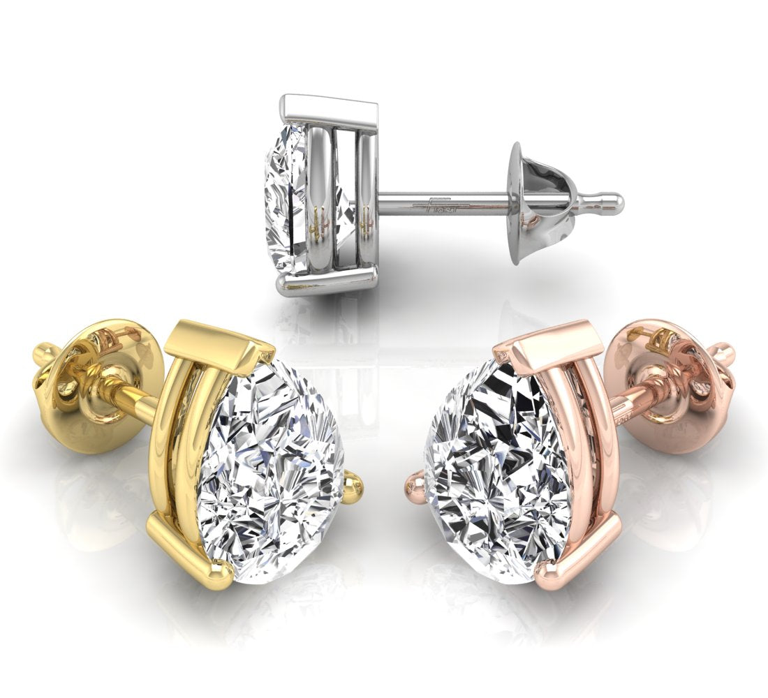 18K Solitaire Pear Diamond Earrings — 3 COLOR