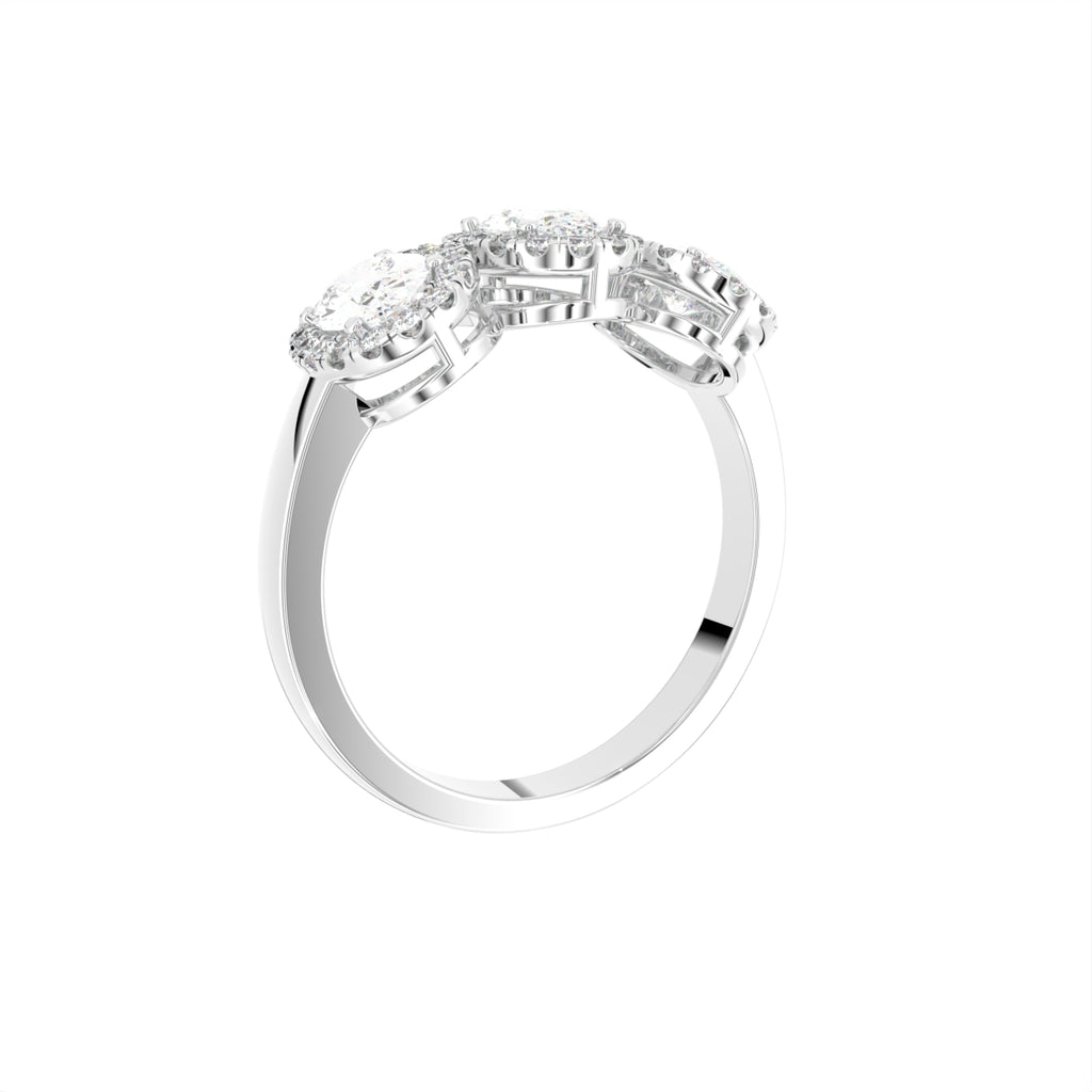 18K Trilogy Halo Oval Diamond Ring — 3D VIEW