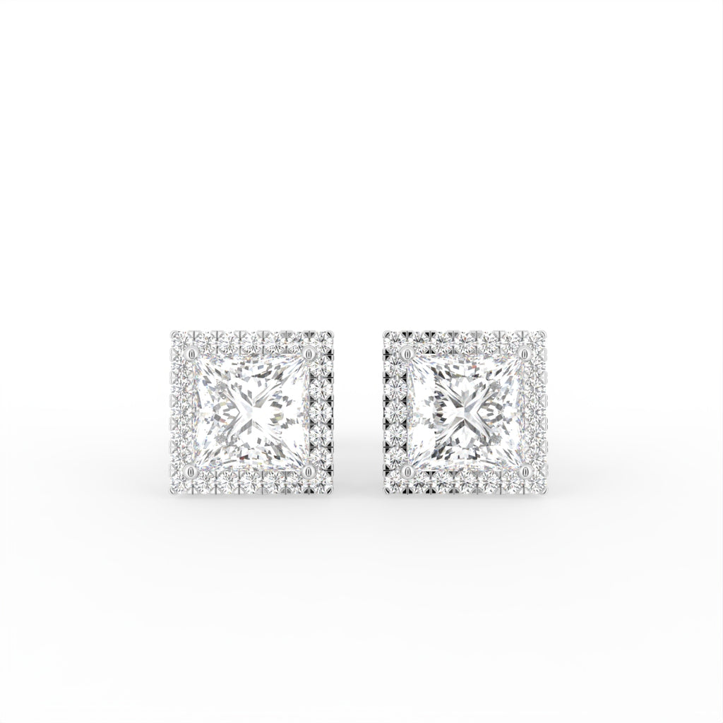 18K Princess Halo Diamond Earrings — TOP