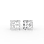 18K Princess Halo Diamond Earrings — TOP