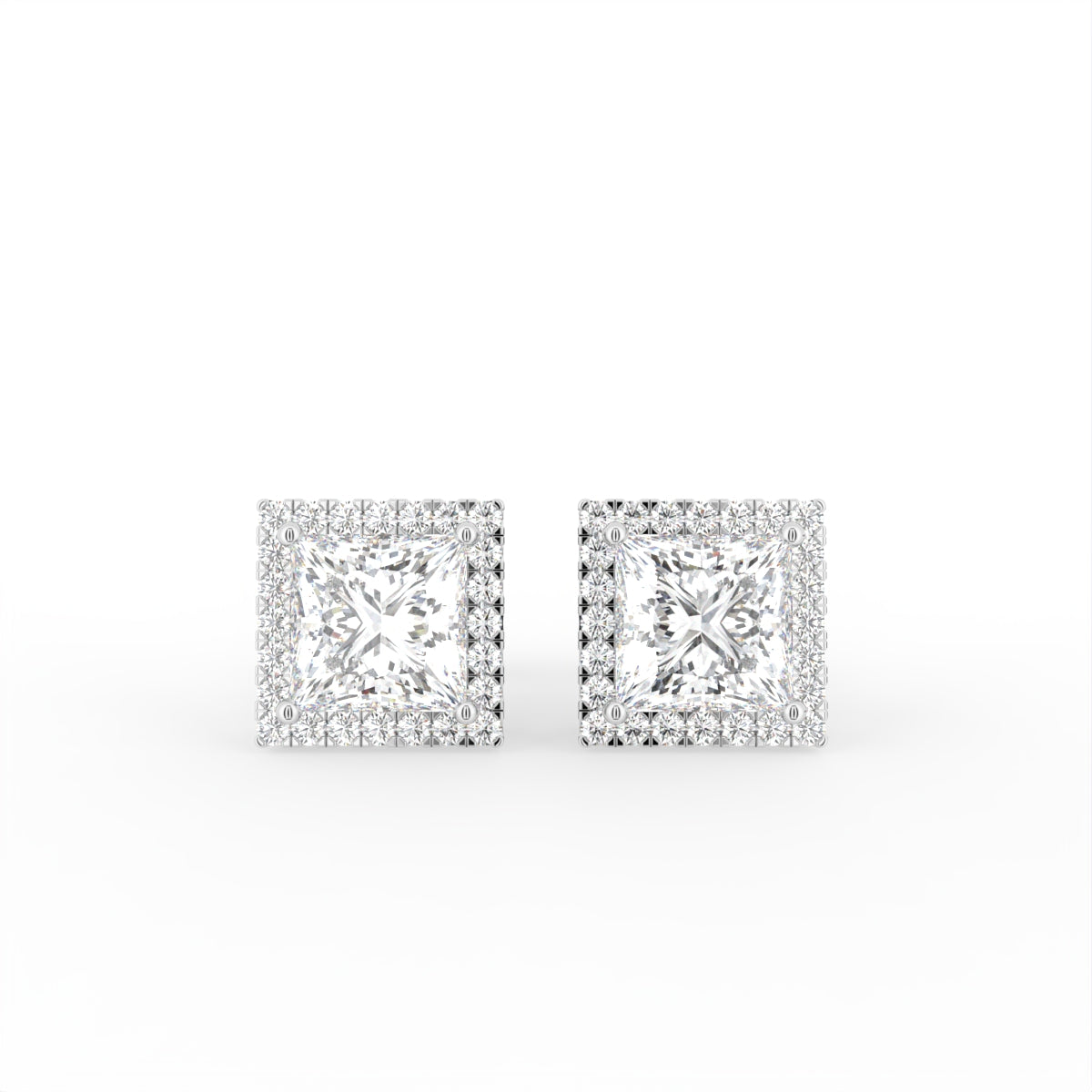 18K Princess Halo Diamond Earrings — TOP