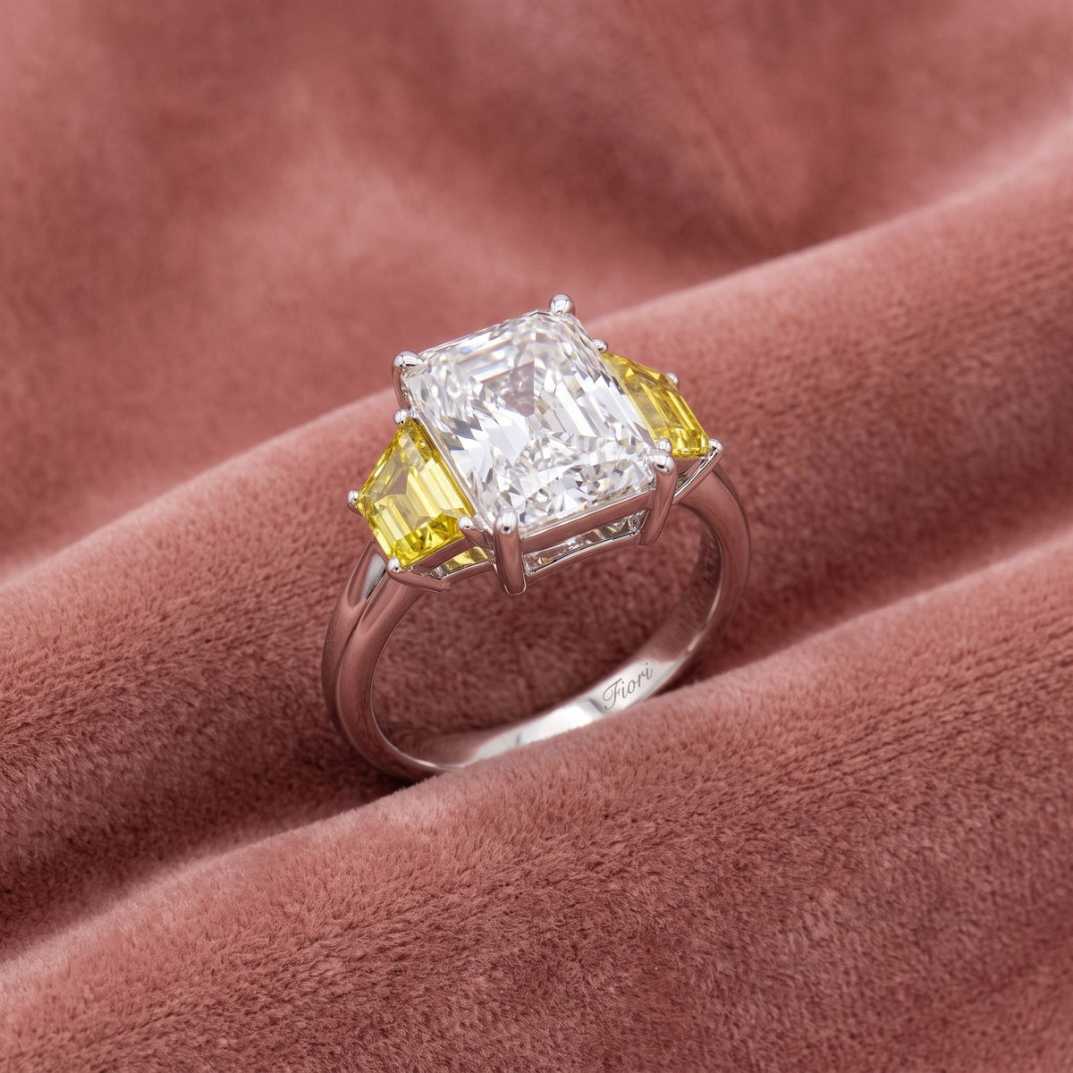18K Trilogy Radiant Diamond Engagement Ring — AI cloth, in-house
