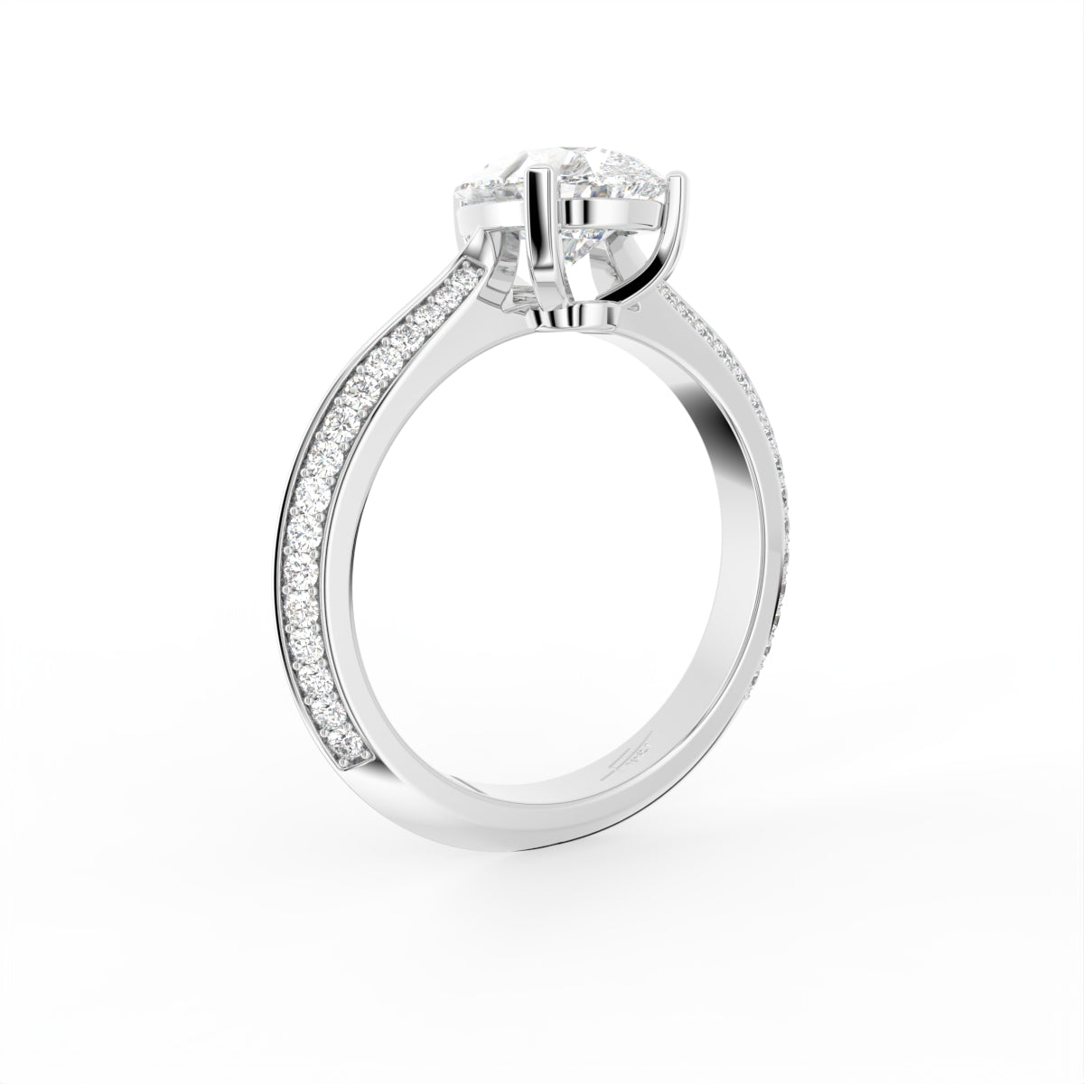 18K Solitaire Pear Diamond Engagement Ring — 3D VIEW