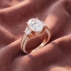 18K Shoulder Set Oval Diamond Ring — AI cloth, in-house