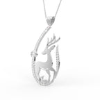 18K White Gold Deer Round Diamond Pendant — 3D VIEW