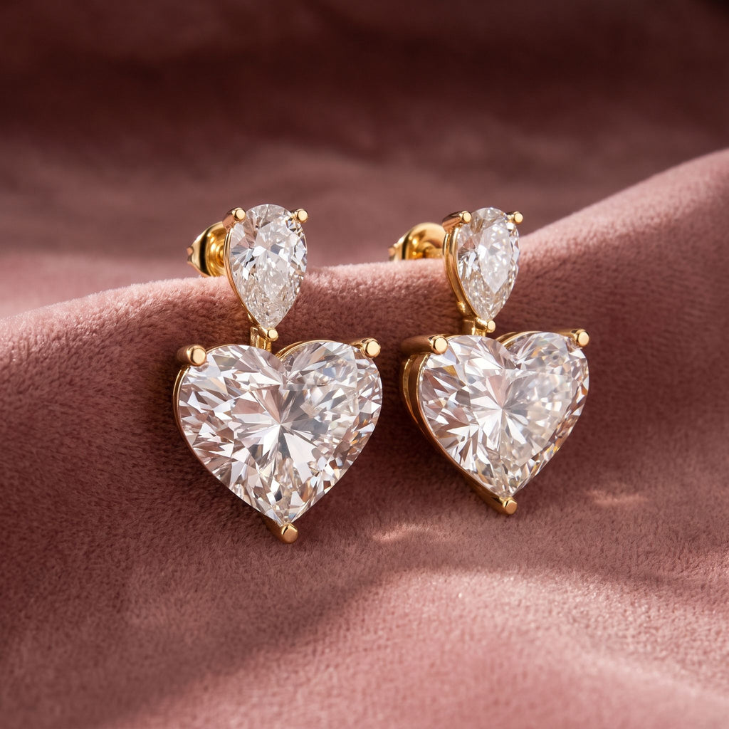 18K Pear Heart Diamond Drop Earrings — AI cloth, in-house
