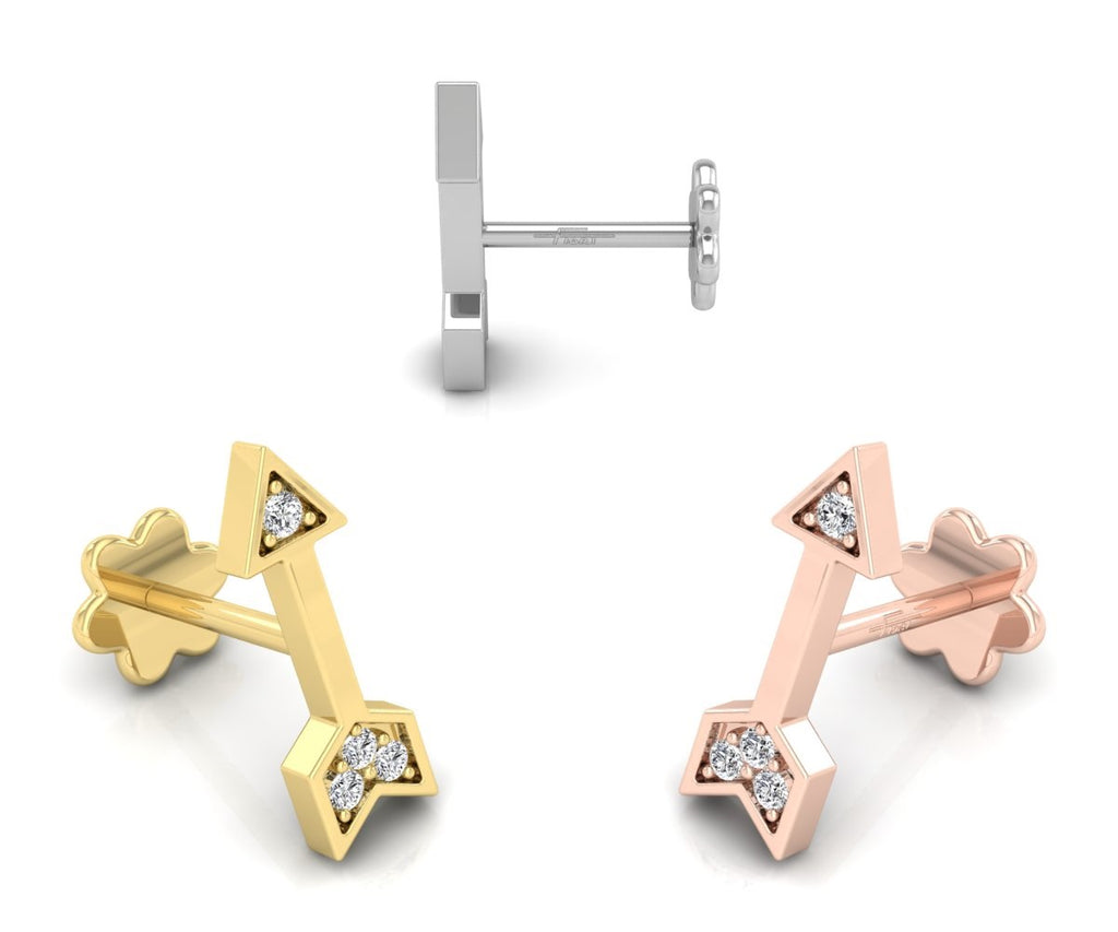 18K Arrow Diamond Piercing Earrings — 3 COLOR