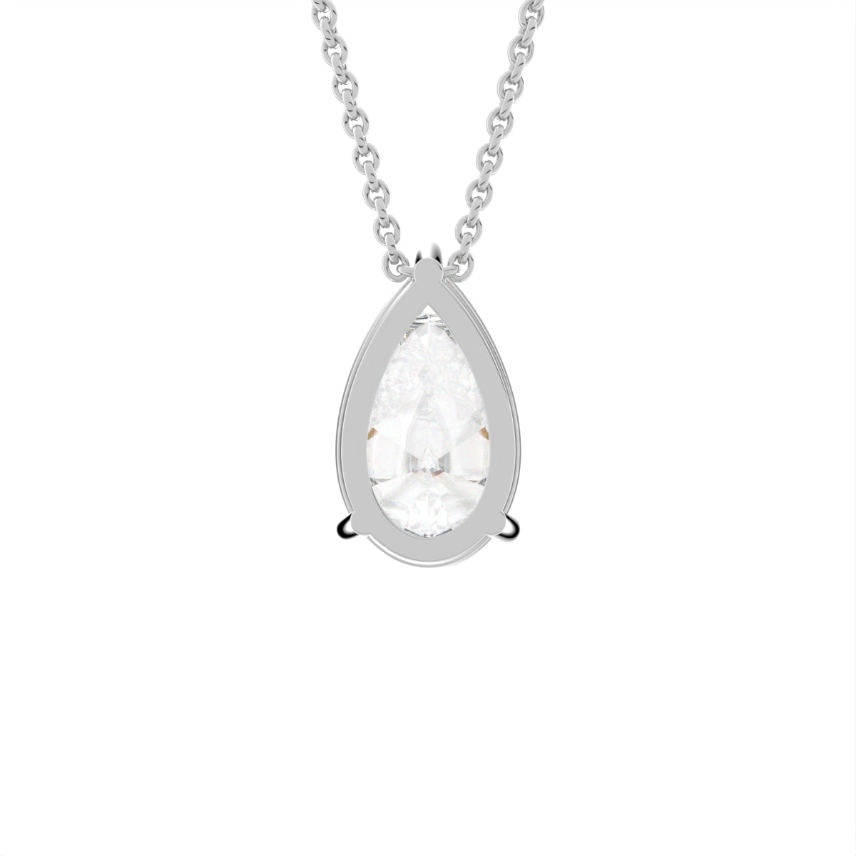 18K White Gold Solitaire Pear Diamond Pendant — BACK