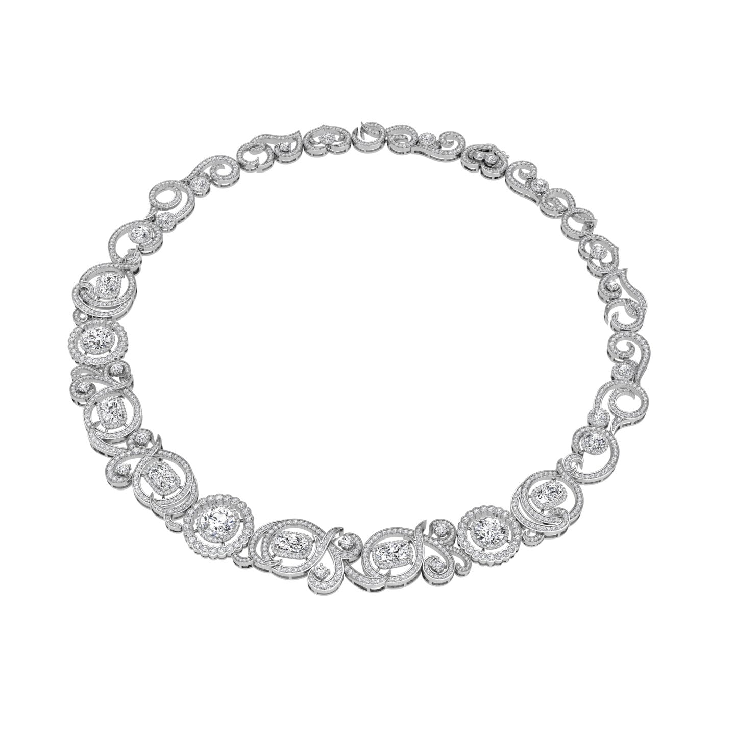 18K Round Brilliant Tennis Diamond Necklace — 3D VIEW