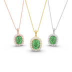 18K Halo Solitaire Emerald Diamond Pendant — 3 COLOR