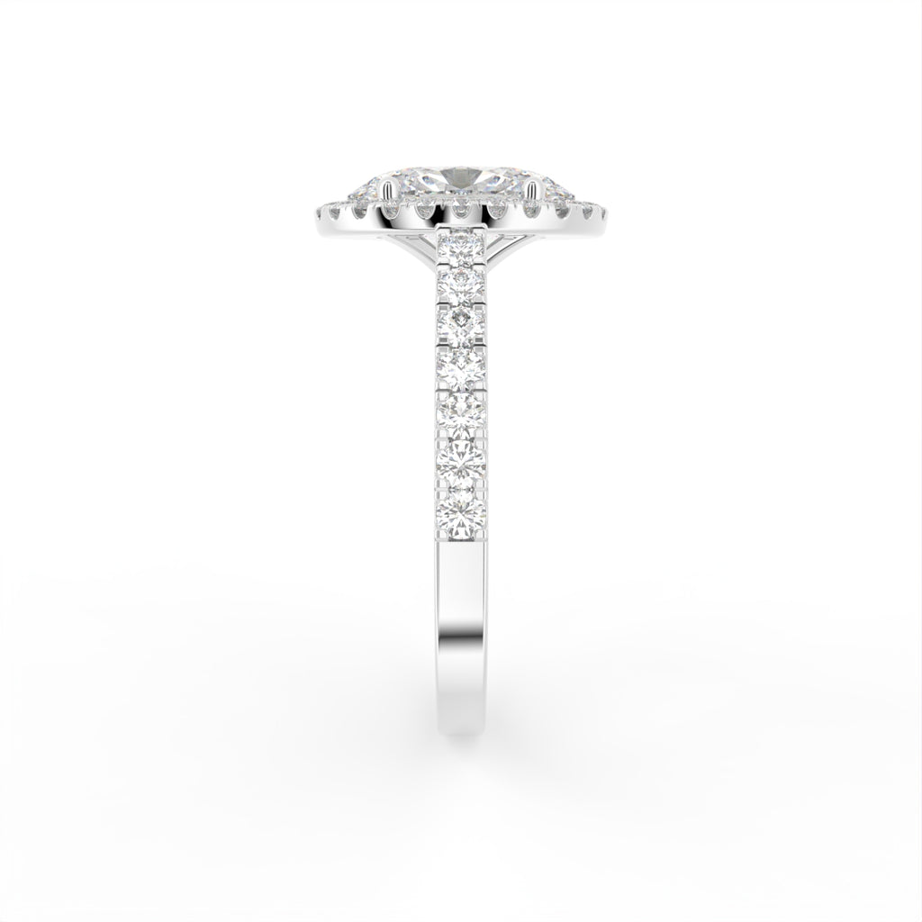 18K White Gold Halo Oval Diamond Engagement Ring — SIDE