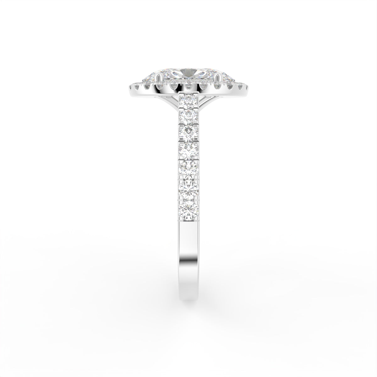 18K White Gold Halo Oval Diamond Engagement Ring — SIDE