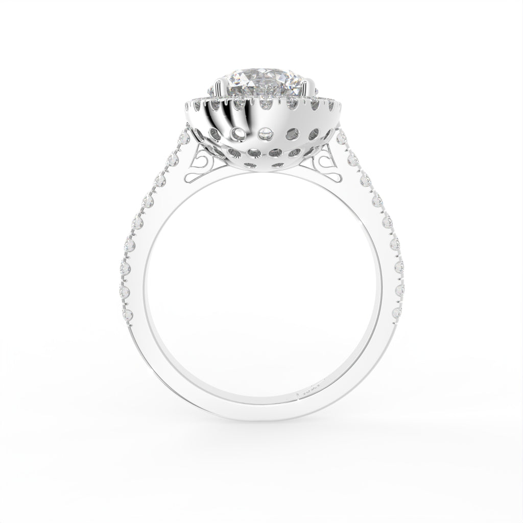 18K Halo Round Diamond Engagement Ring — FRONT