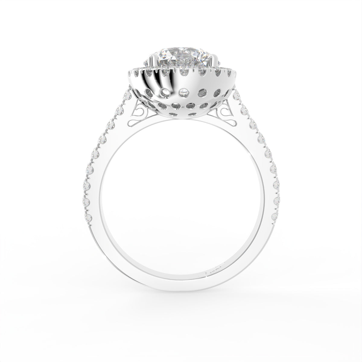 18K Halo Round Diamond Engagement Ring — FRONT