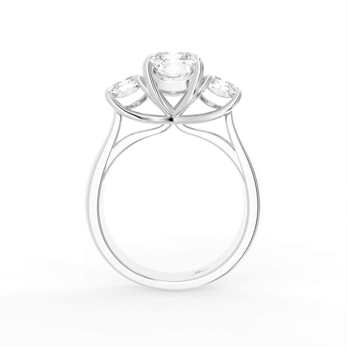 18K White Gold Trilogy Emerald Diamond Ring — FRONT