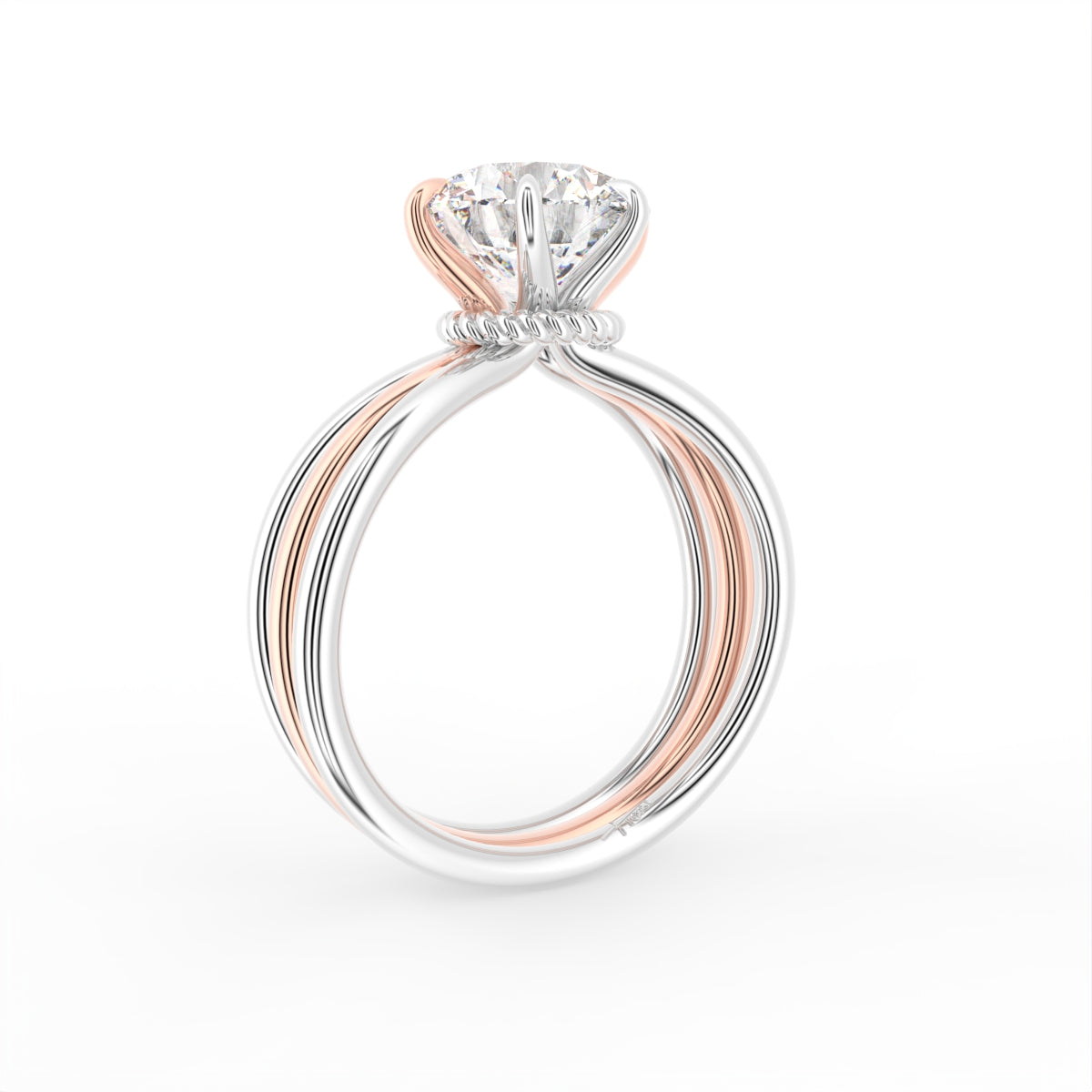 vimg:FJ6267|vimg:FJ3514|18K Two Tone Solitaire Round Diamond Engagement Ring — 3D VIEW