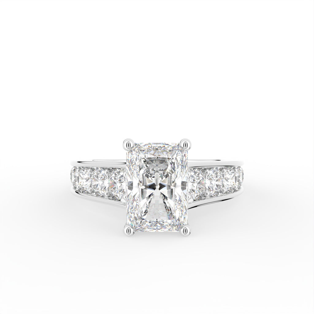 18K White Gold Solitaire Emerald Diamond Engagement Ring — TOP