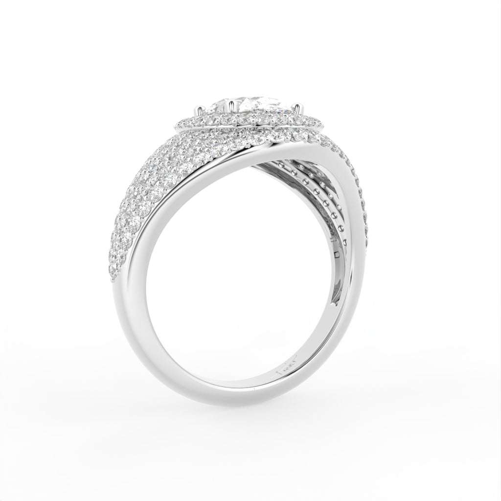 18K Oval Halo Diamond Engagement Ring — 3D VIEW