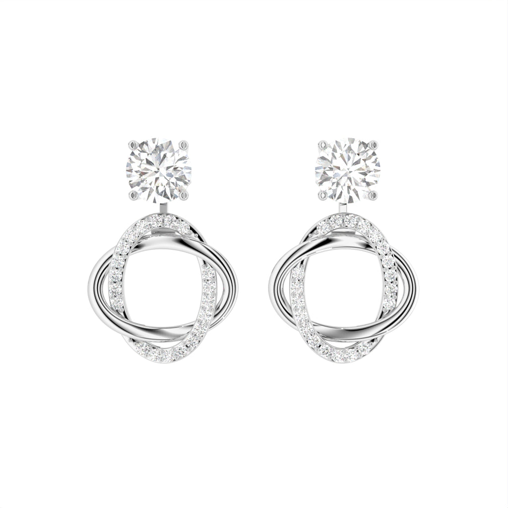 18K White Gold Round Diamond Drop Earrings — TOP