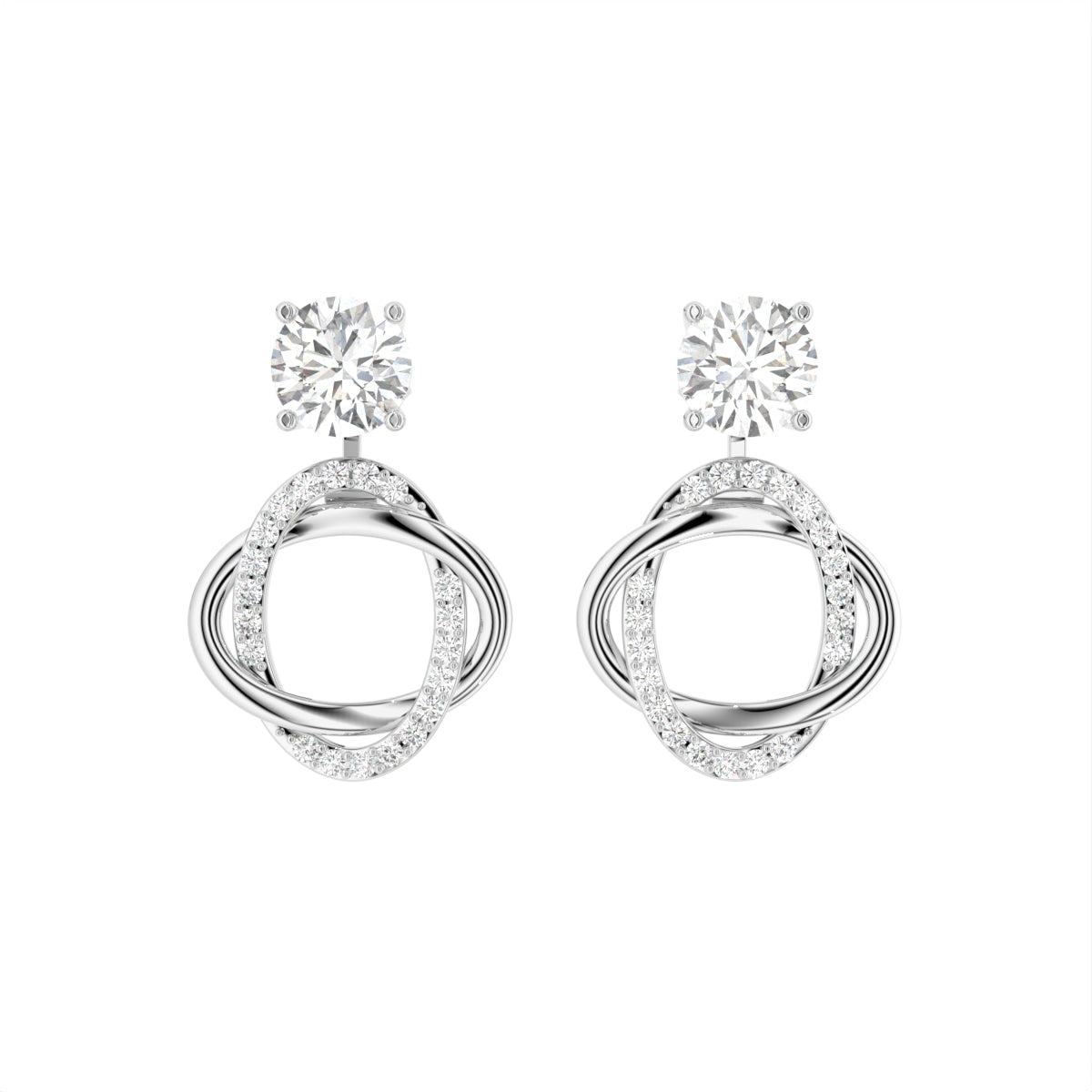 18K White Gold Round Diamond Drop Earrings — TOP