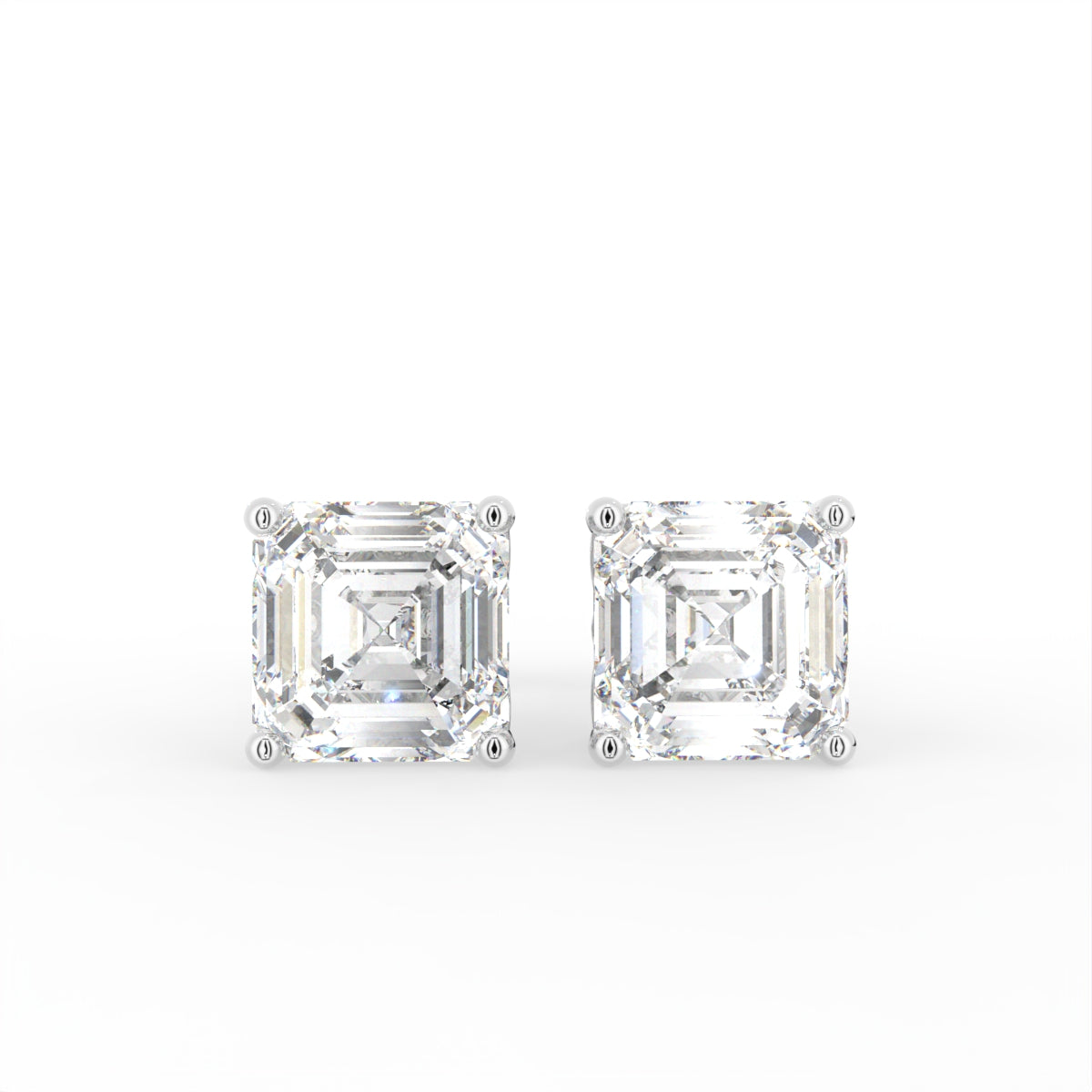 18K Asscher Solitaire Diamond Earrings — TOP