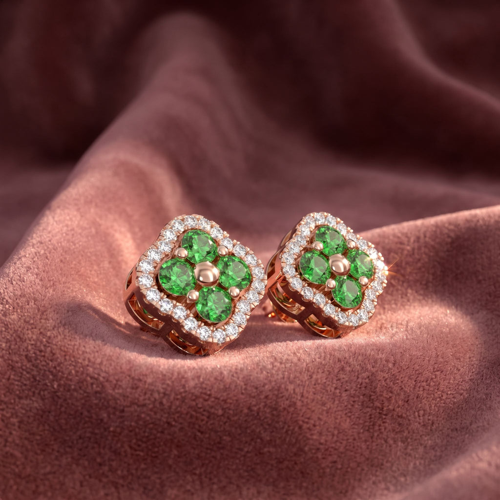 18K Colored Diamond Halo Earrings — AI cloth, in-house