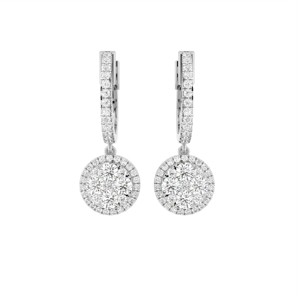 18K Halo Round Diamond Huggie Earrings — TOP