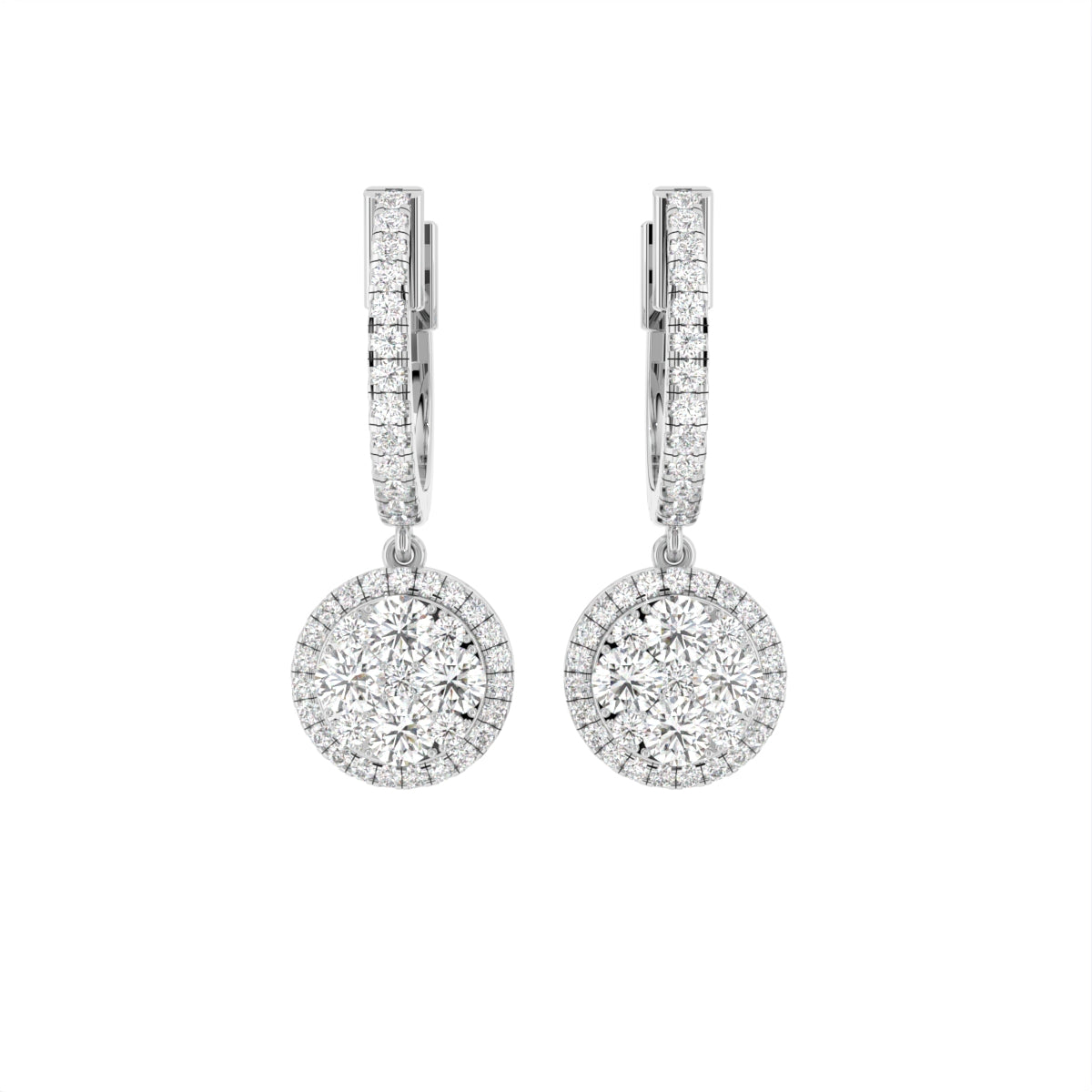 18K Halo Round Diamond Huggie Earrings — TOP