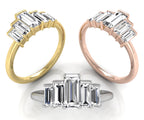 18K White Gold Baguette Cluster Diamond Ring — 3 COLOR