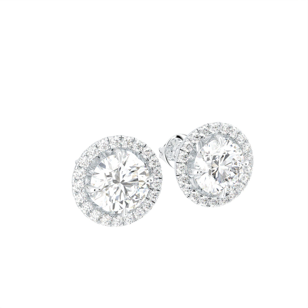 18K Halo Solitaire Diamond Stud Earrings — 3D VIEW
