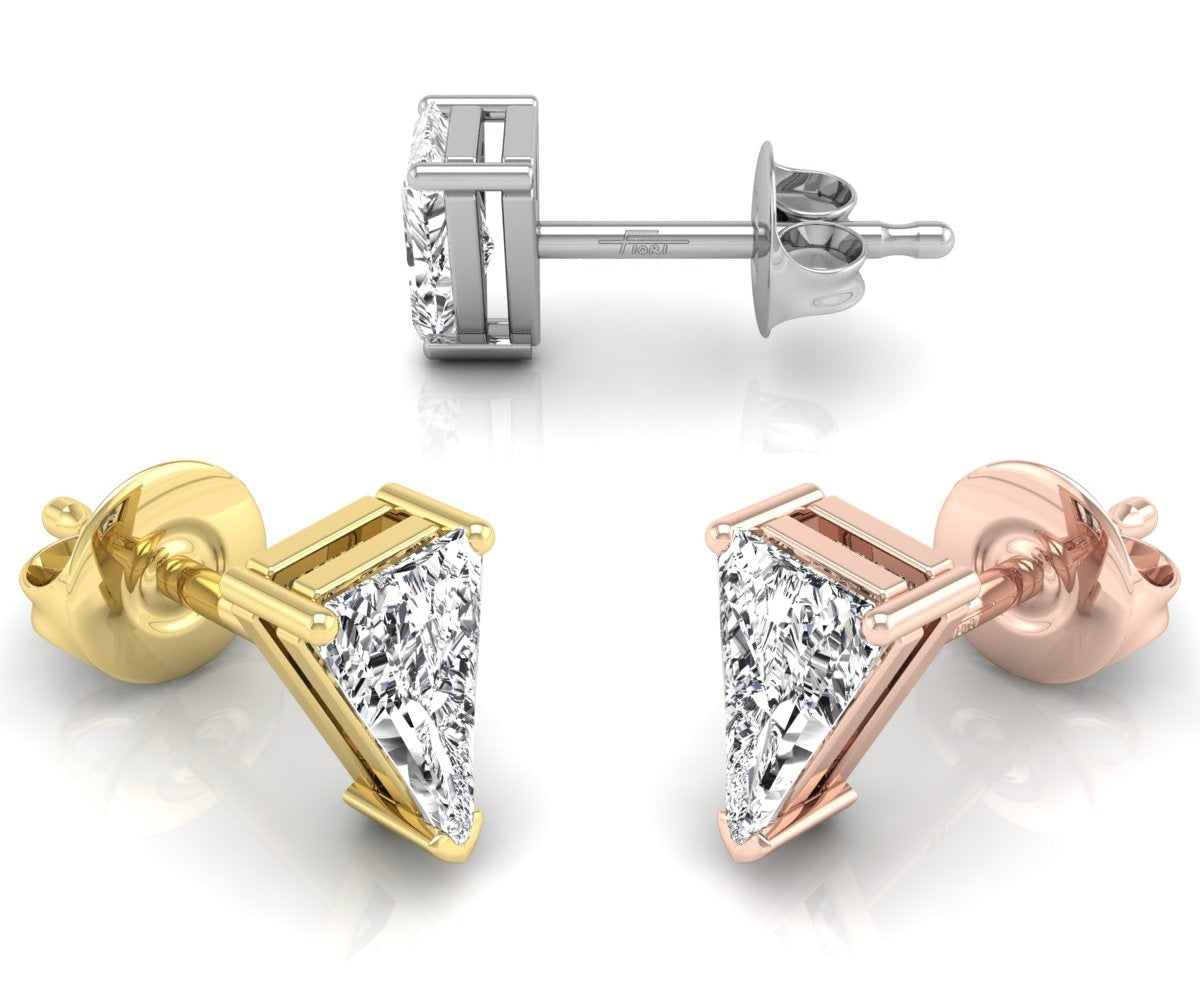 18K Triangle Solitaire Diamond Earrings — 3 COLOR