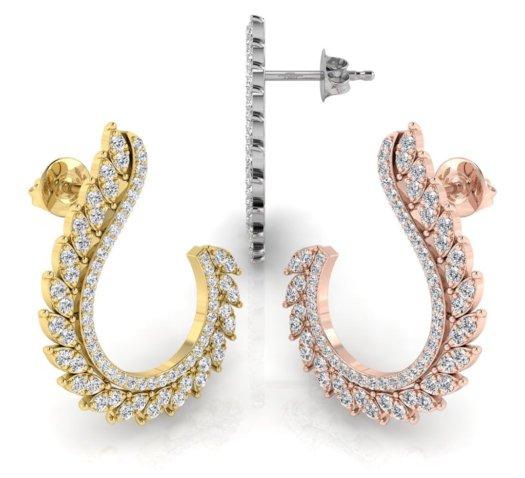 18K Peacock Feather Diamond Earrings — 3 COLOR