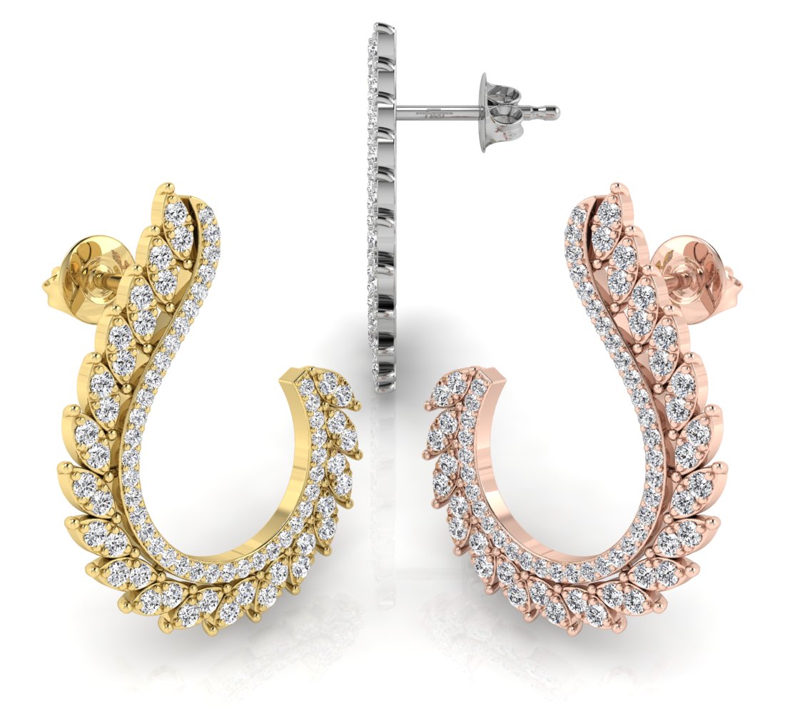 18K Peacock Feather Diamond Earrings — 3 COLOR