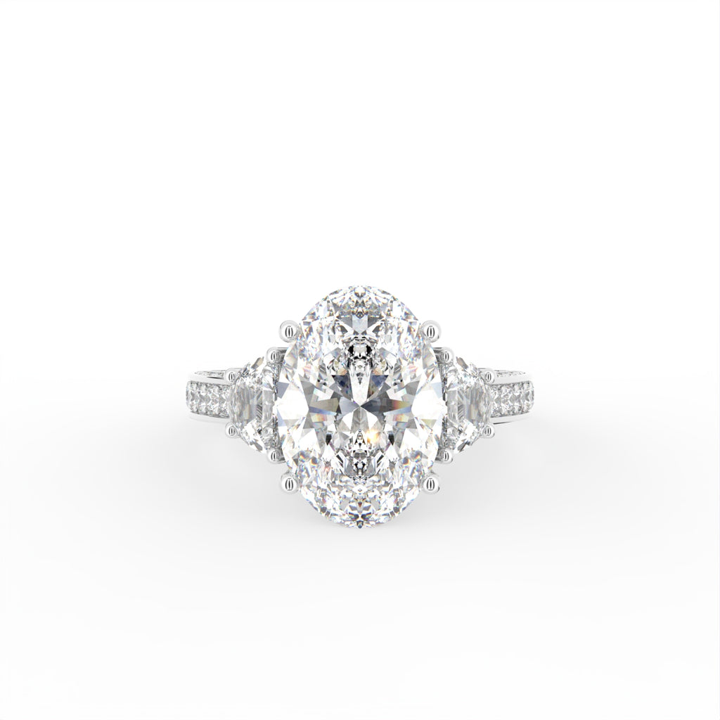 18K Shoulder Set Oval Diamond Ring — TOP