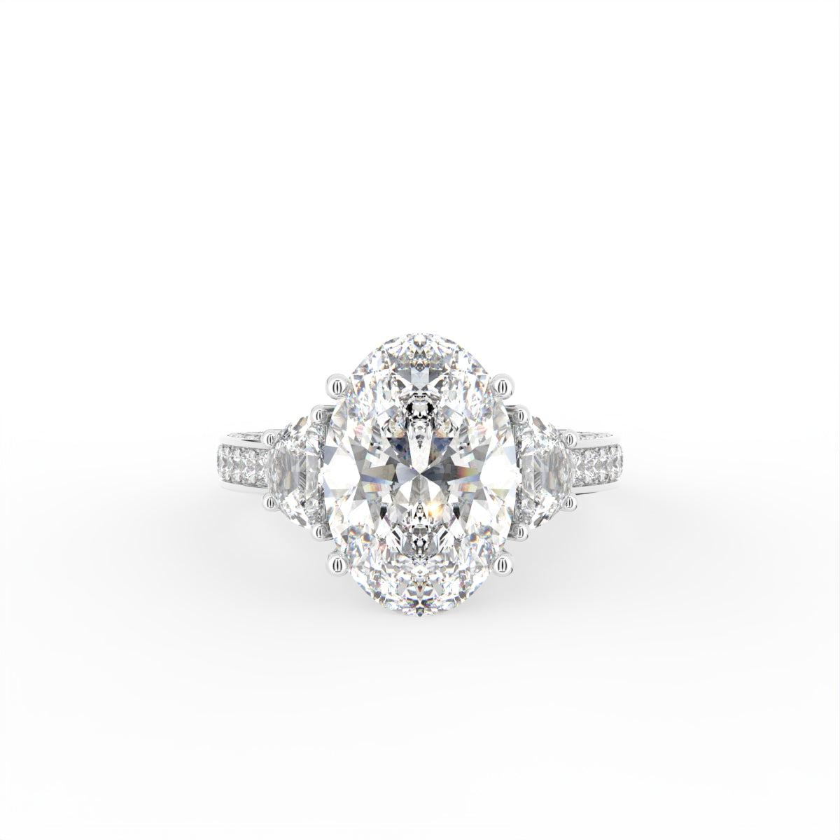 18K Shoulder Set Oval Diamond Ring — TOP