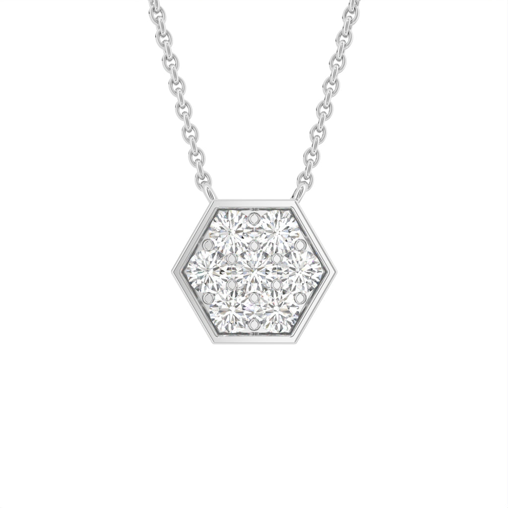 18K Hexagon Round Diamond Pendant — FRONT