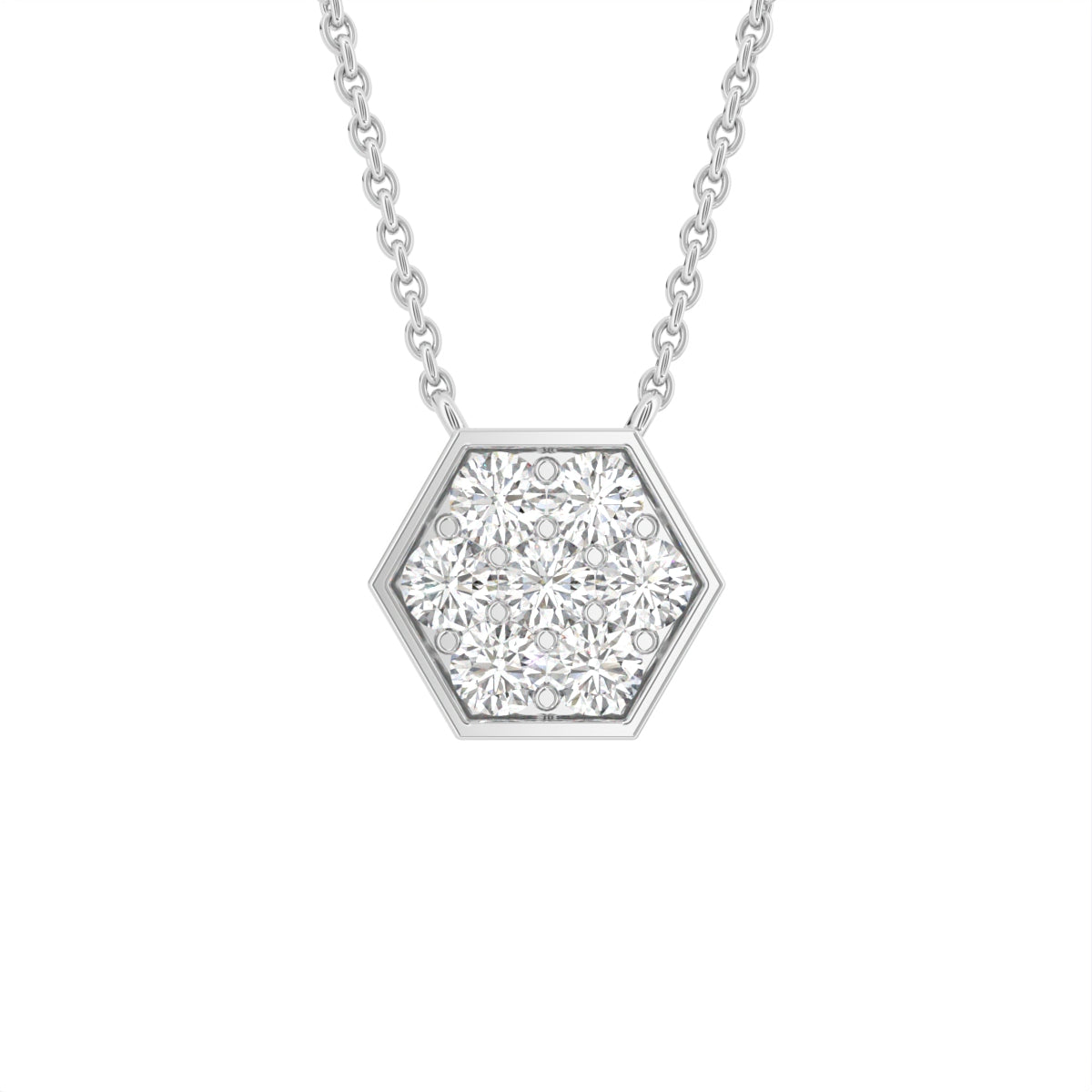 18K Hexagon Round Diamond Pendant — FRONT