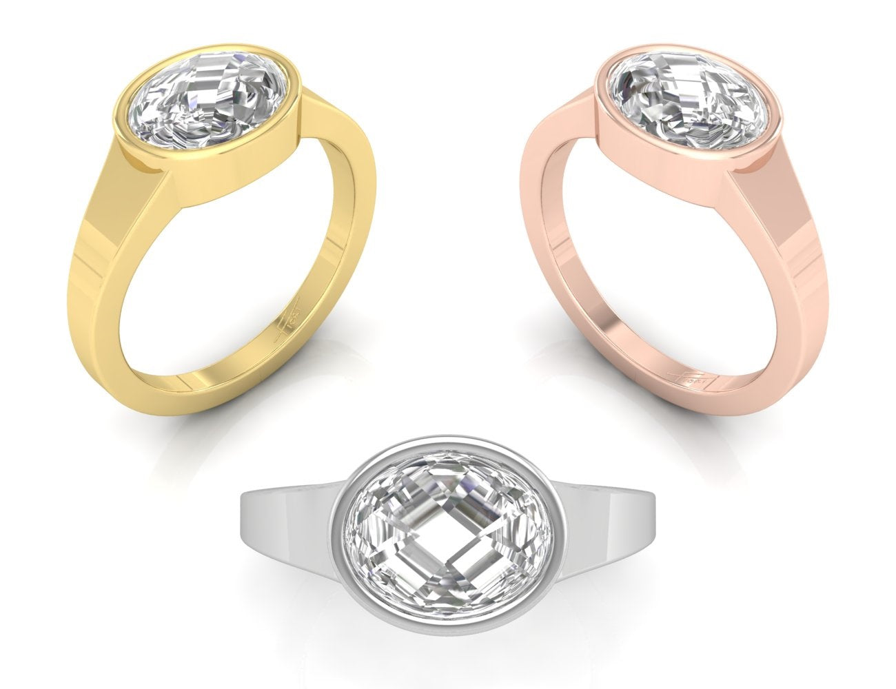18K Bespoke Oval Bezel Diamond Ring — 3 COLOR
