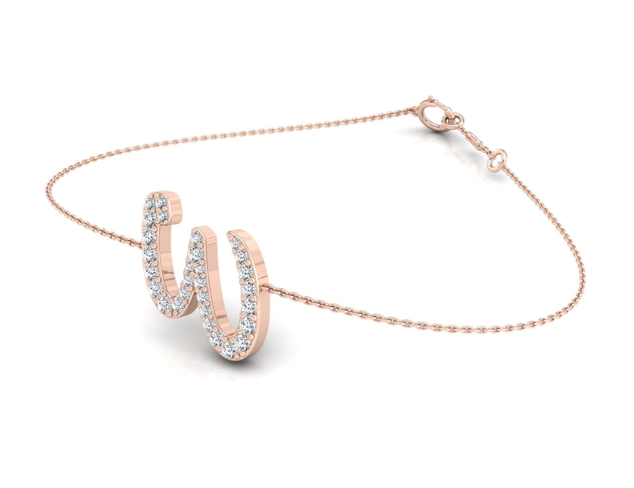 18K Rose Gold Alphabet Round Diamond Bracelet — 3D VIEW