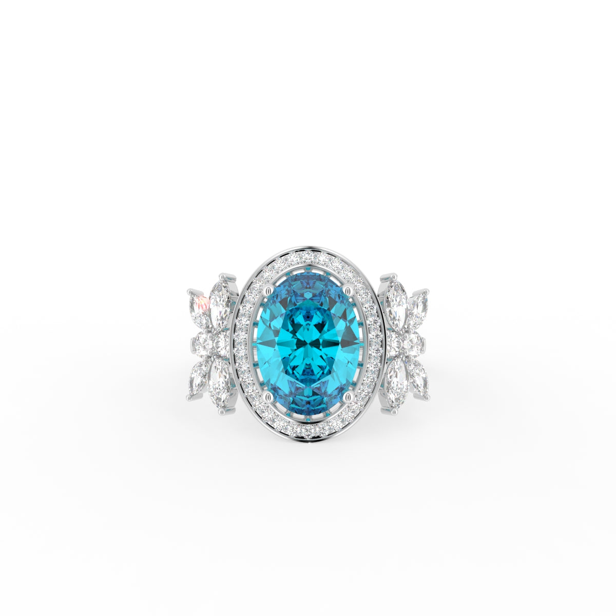 18K Yellow Gold Halo Oval Diamond Ring — TOP