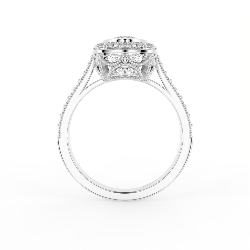 18K Halo Solitaire Diamond Engagement Ring — FRONT