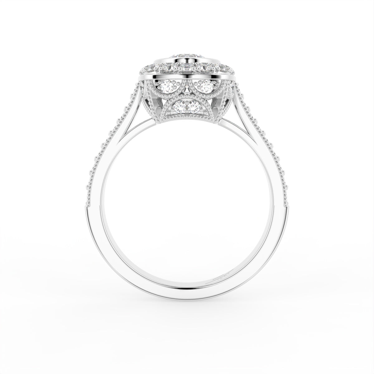 18K Halo Solitaire Diamond Engagement Ring — FRONT