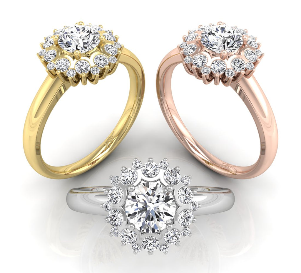 18K Halo Round Diamond Engagement Ring — 3 COLOR