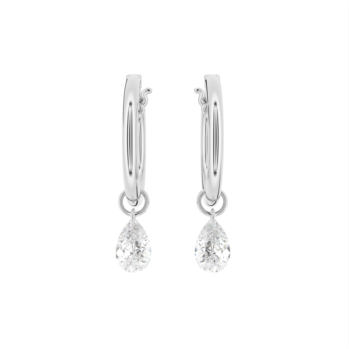 18K Pear Diamond Hoop Earrings — TOP