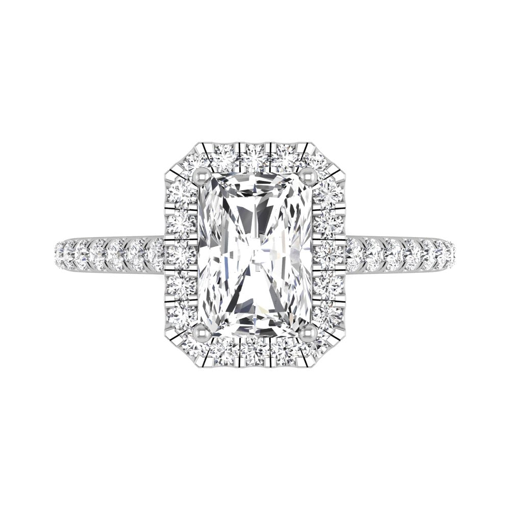 18K Halo Emerald-Cut Diamond Ring — TOP