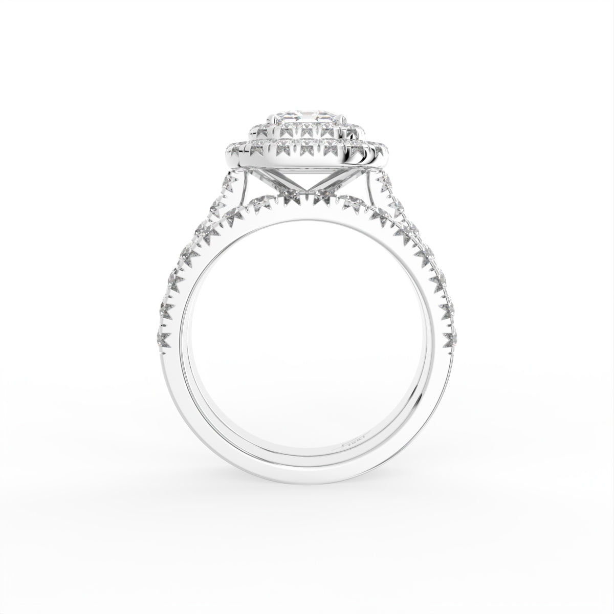 18K Halo Emerald Diamond Ring — FRONT